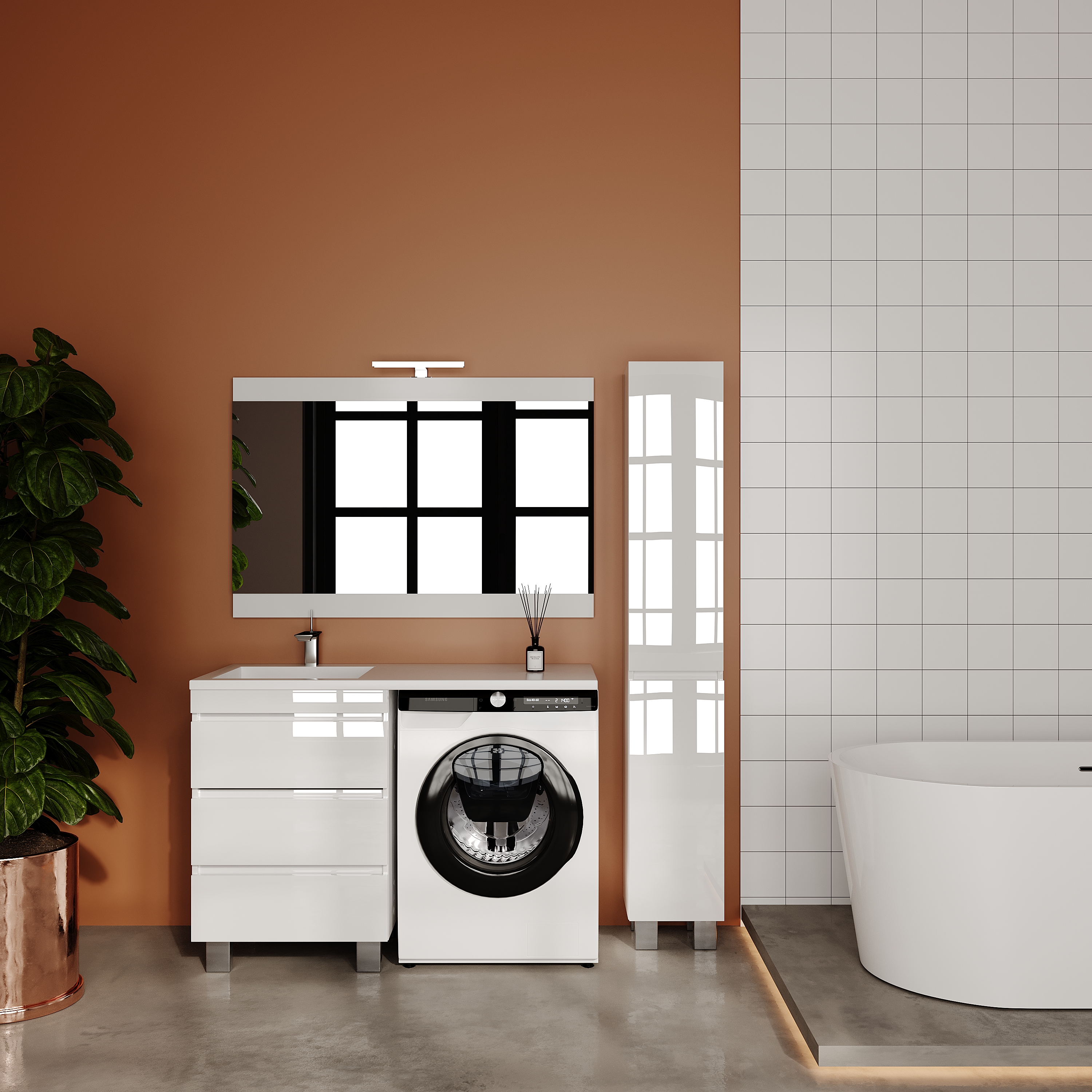 Тумба с раковиной Style Line Даллас Леон 120 R Люкс белая 3 ящика, Plus напольная