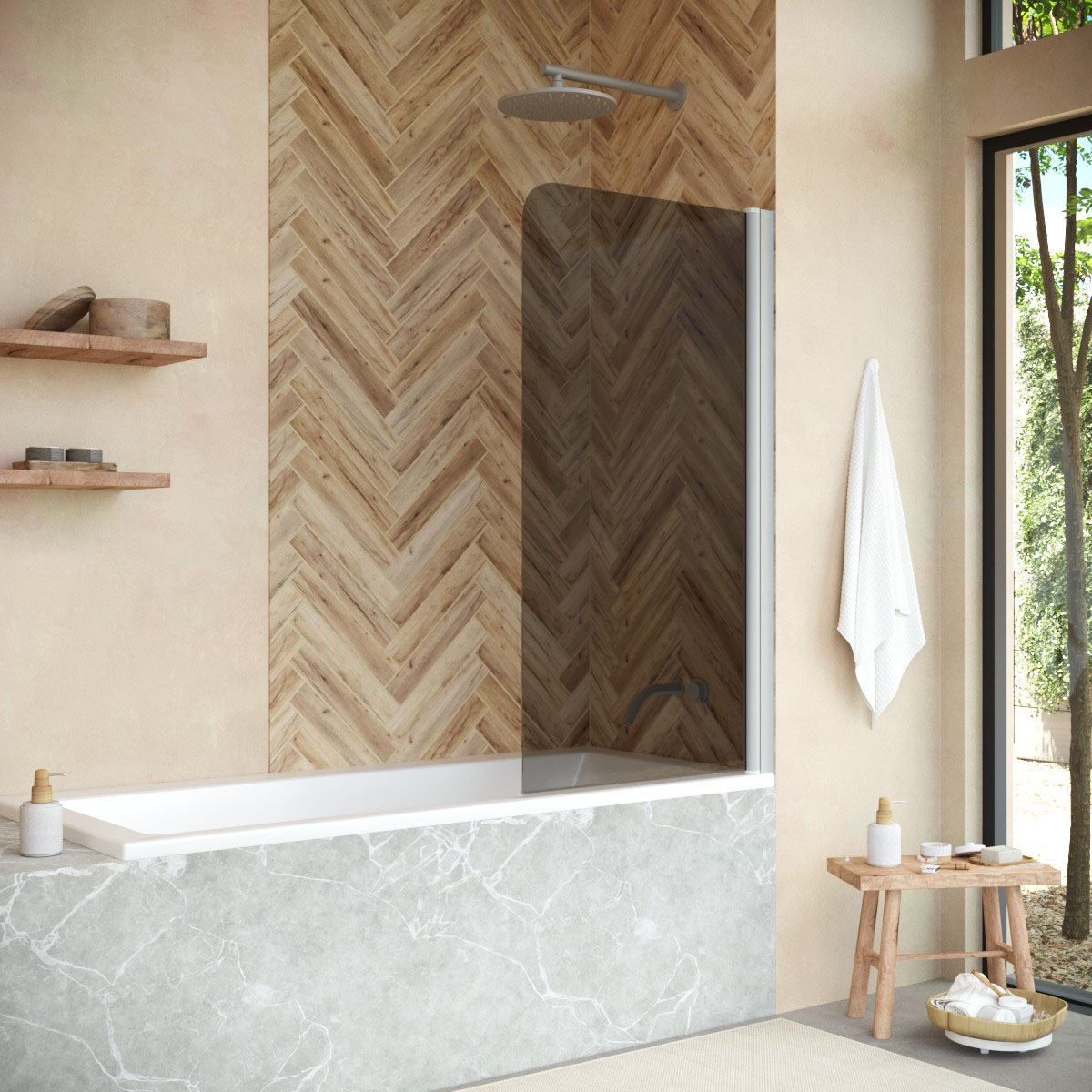 Шторка на ванну Vegas Glass EV NOVO 70 07 07, профиль матовый хром, стекло графит