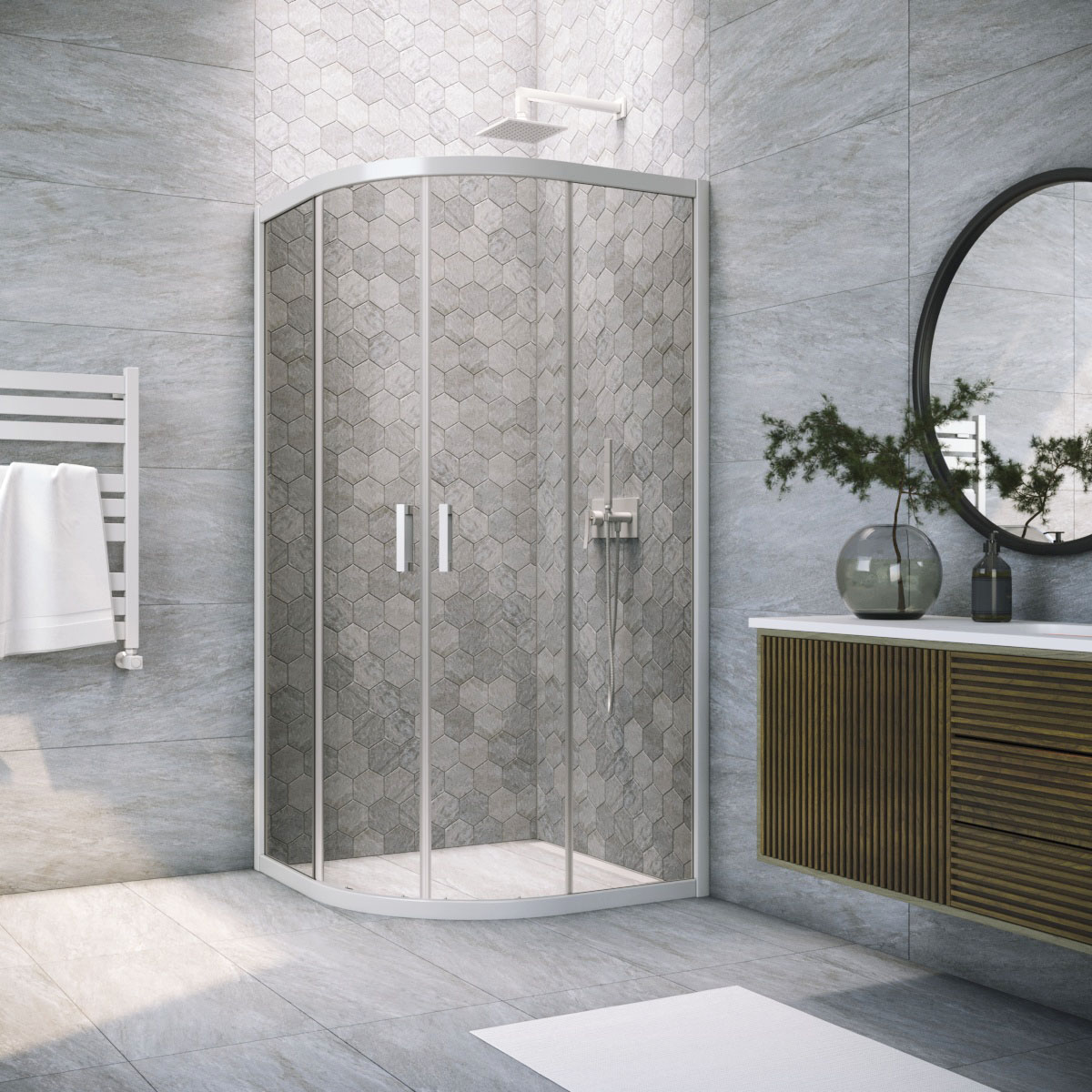 Душевой уголок Vegas Glass ZS NOVO h2000 110 01 07, профиль белый, стекло графит