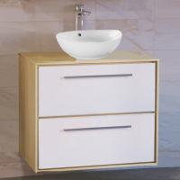 Тумба с раковиной Raval Frame 75 со столешницей, белая, дуб сонома, подвесная