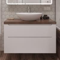 Тумба с раковиной Stworki Берген 100 белая с темной столешницей, Moduo 55 Leaf