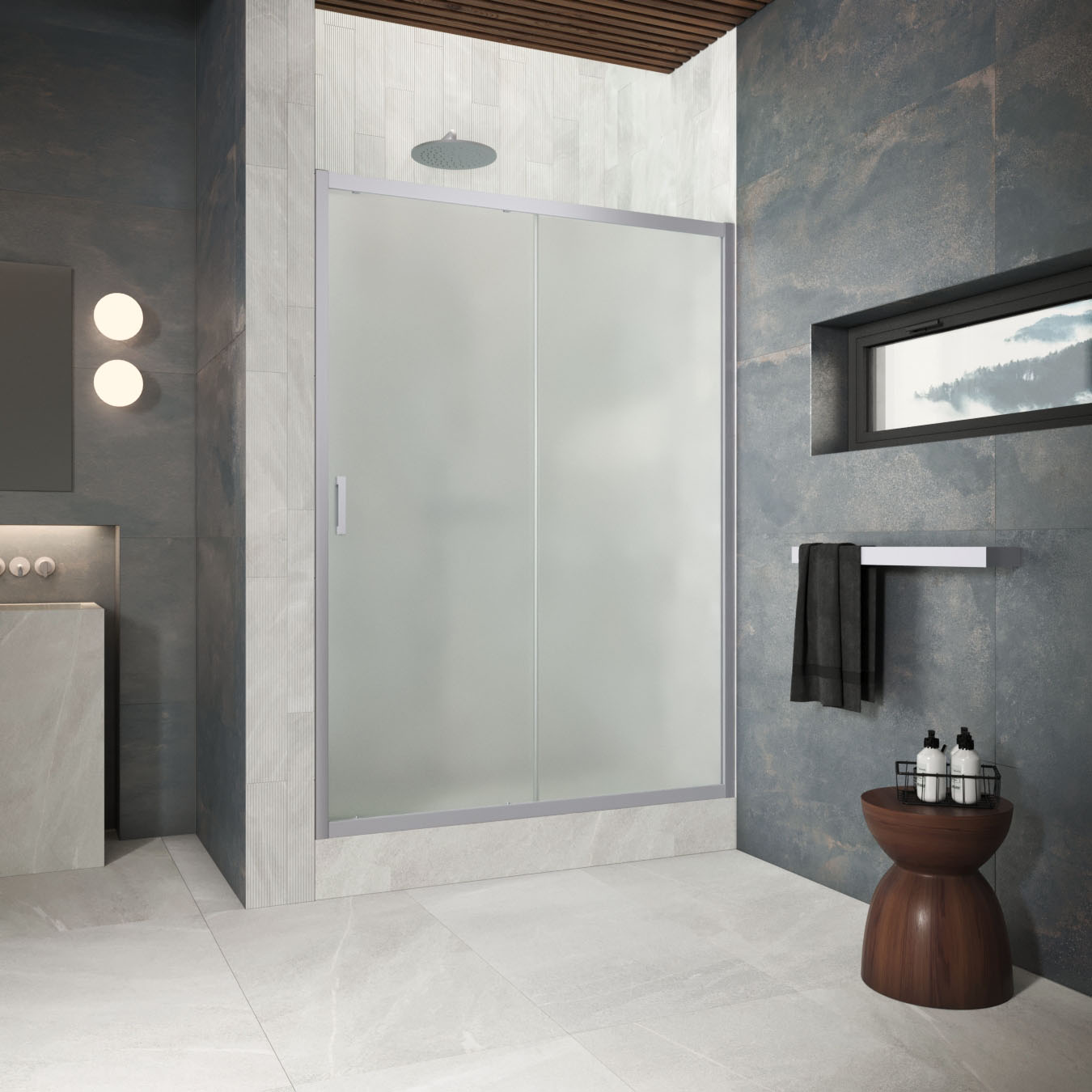 Душевая дверь в нишу Vegas Glass  ZP Protec 120 07 10, профиль матовый хром, стекло сатин