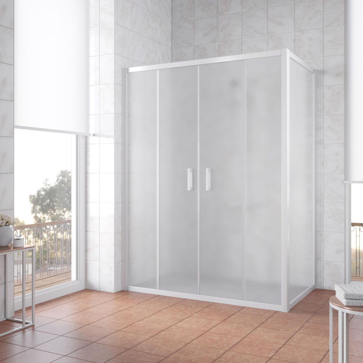 Душевой уголок Vegas Glass Z2P+ZPV NOVO h2000 200*100 01 10 профиль белый, стекло сатин