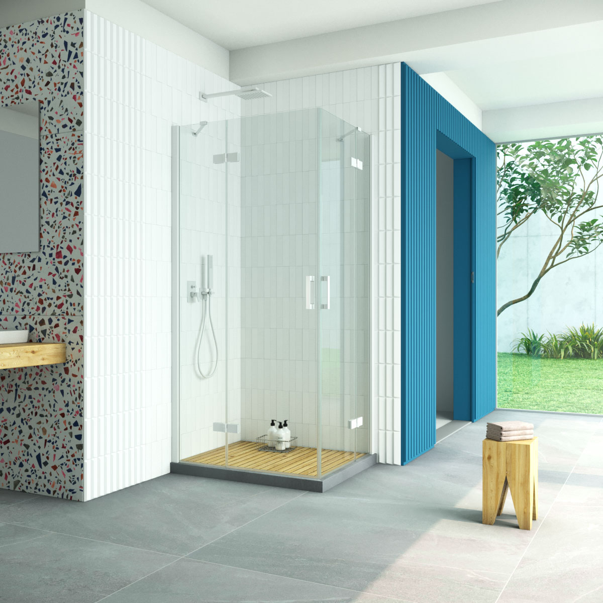 Душевой уголок Vegas Glass AFA-F Retta 100*90 01 01 L, профиль белый стекло прозрачное