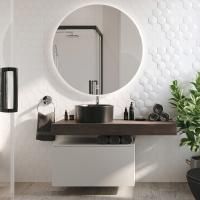 Мебель для ванной Stworki Ольборг 120 столешница дуб карпентер, без отверстий, с тумбой 80, с раковиной Stworki Rotenburg 40 черной