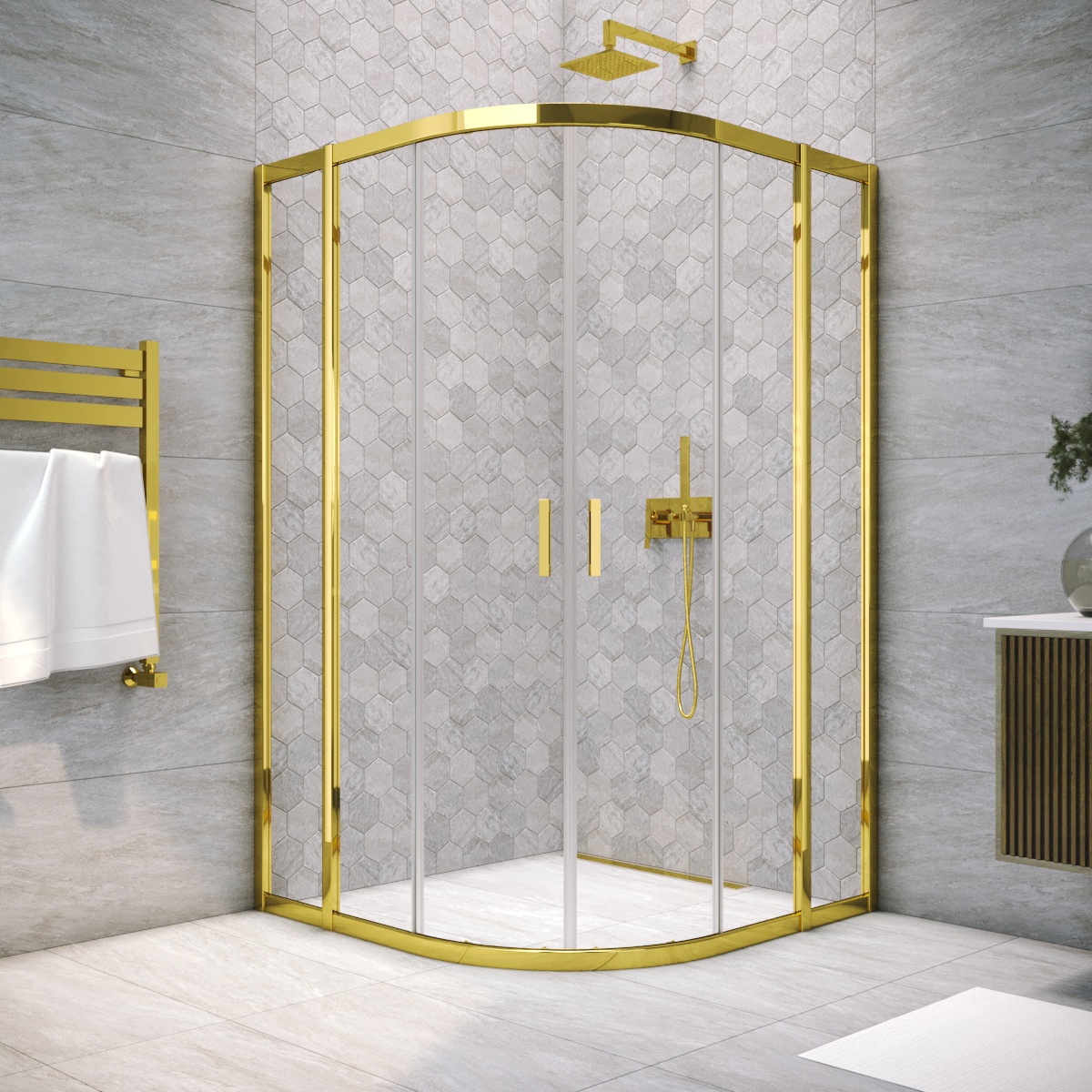 Душевой уголок Vegas Glass ZS TUR NOVO h1900 120 09 01, профиль золото глянцевое, стекло прозрачное