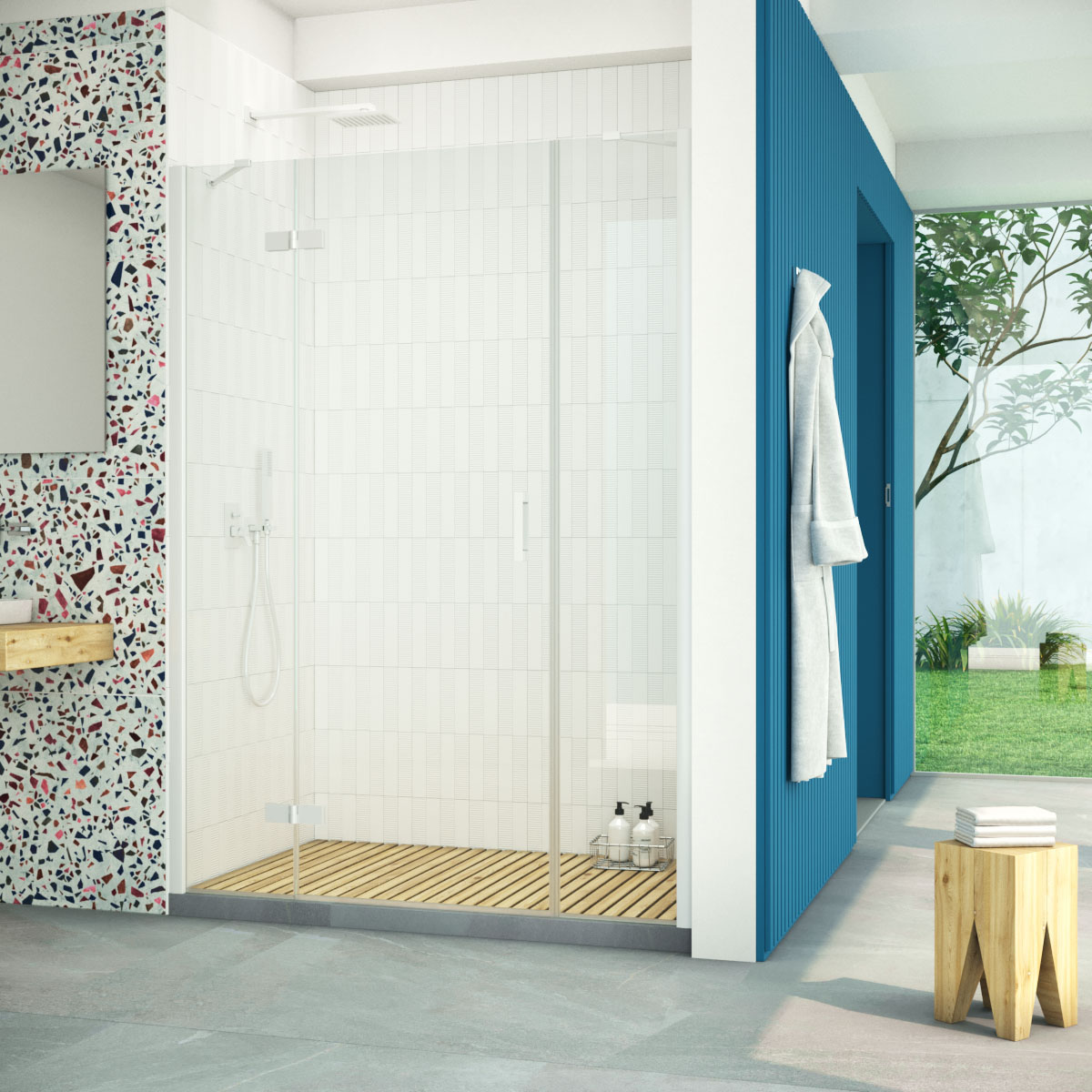 Душевая дверь в нишу Vegas Glass AFP-F Retta 160 01 01 L, профиль белый стекло прозрачное