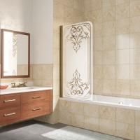 Шторка на ванну Vegas Glass EV LUX 75 05 ARTDECO D1 L профиль бронза, стекло матовое рисунок прозрачный