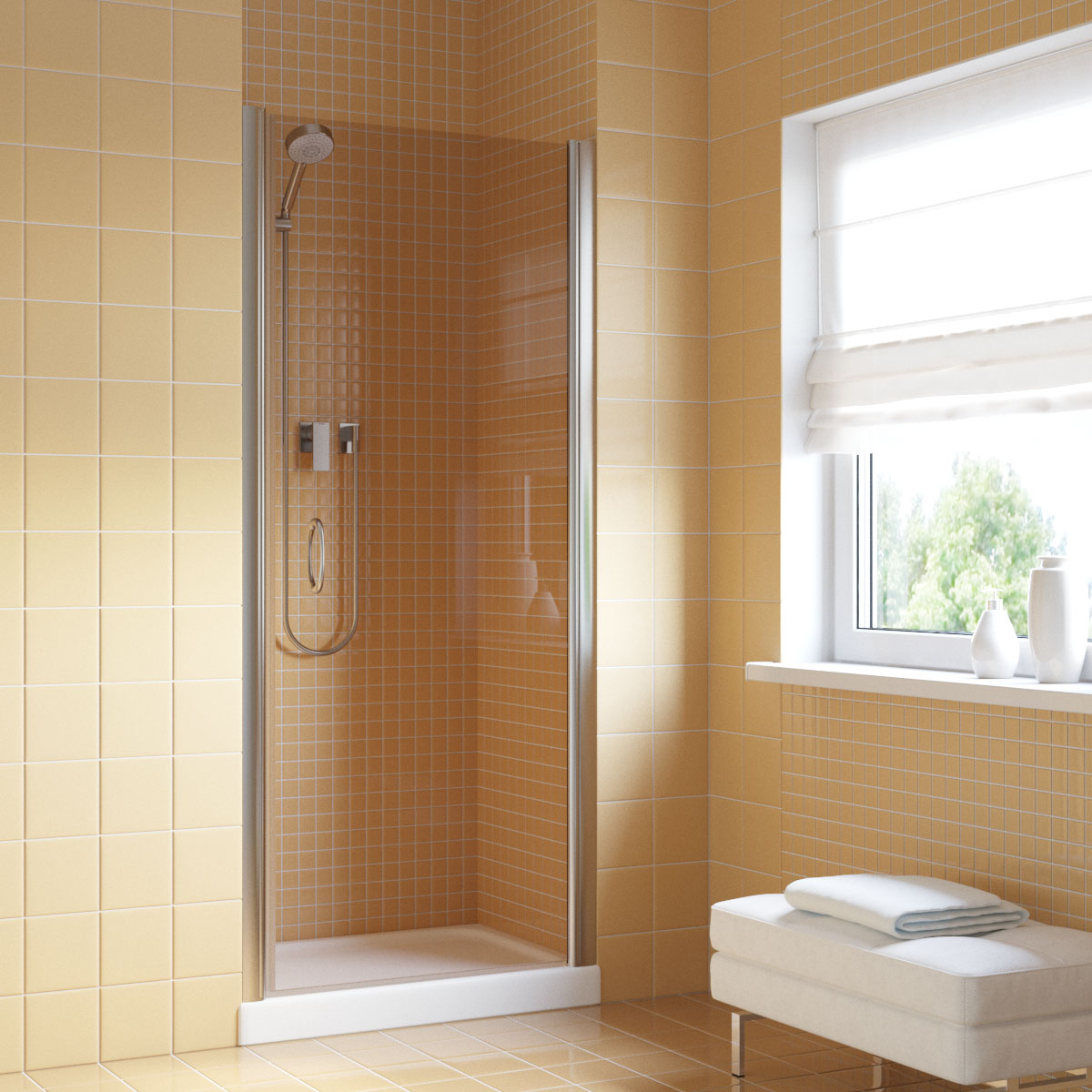 Душевая дверь в нишу Vegas Glass EP LUX 90 08 05 R, профиль глянцевый хром, стекло бронза