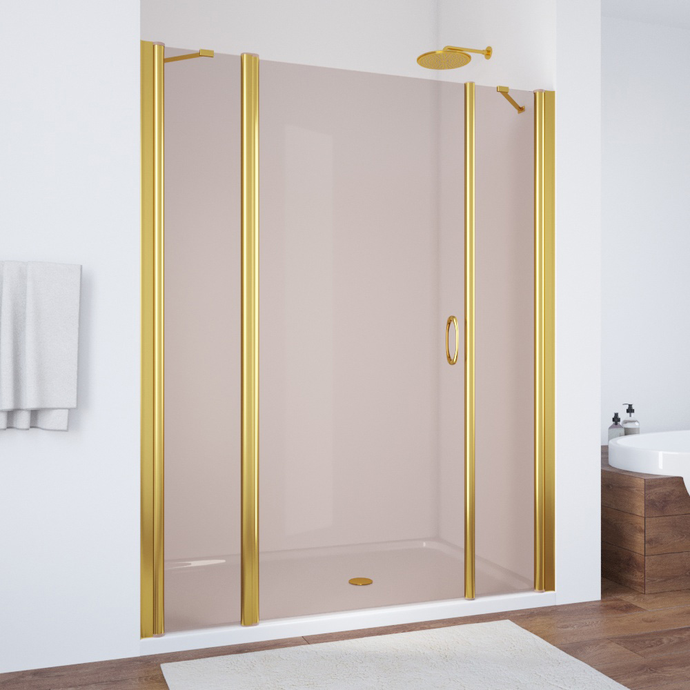 Душевая дверь в нишу Vegas Glass EP-2F 135 09 05 L, профиль золото глянцевое, стекло бронза