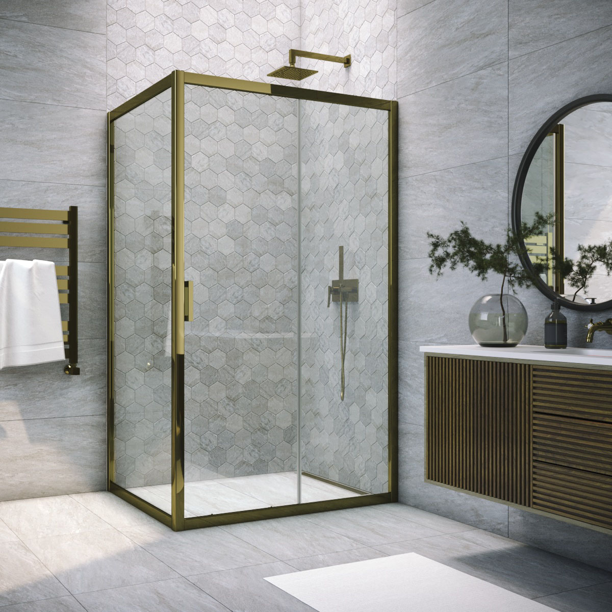 Душевой уголок Vegas Glass ZP+ZPV TUR NOVO 115*85 05 01, профиль бронза, стекло прозрачное