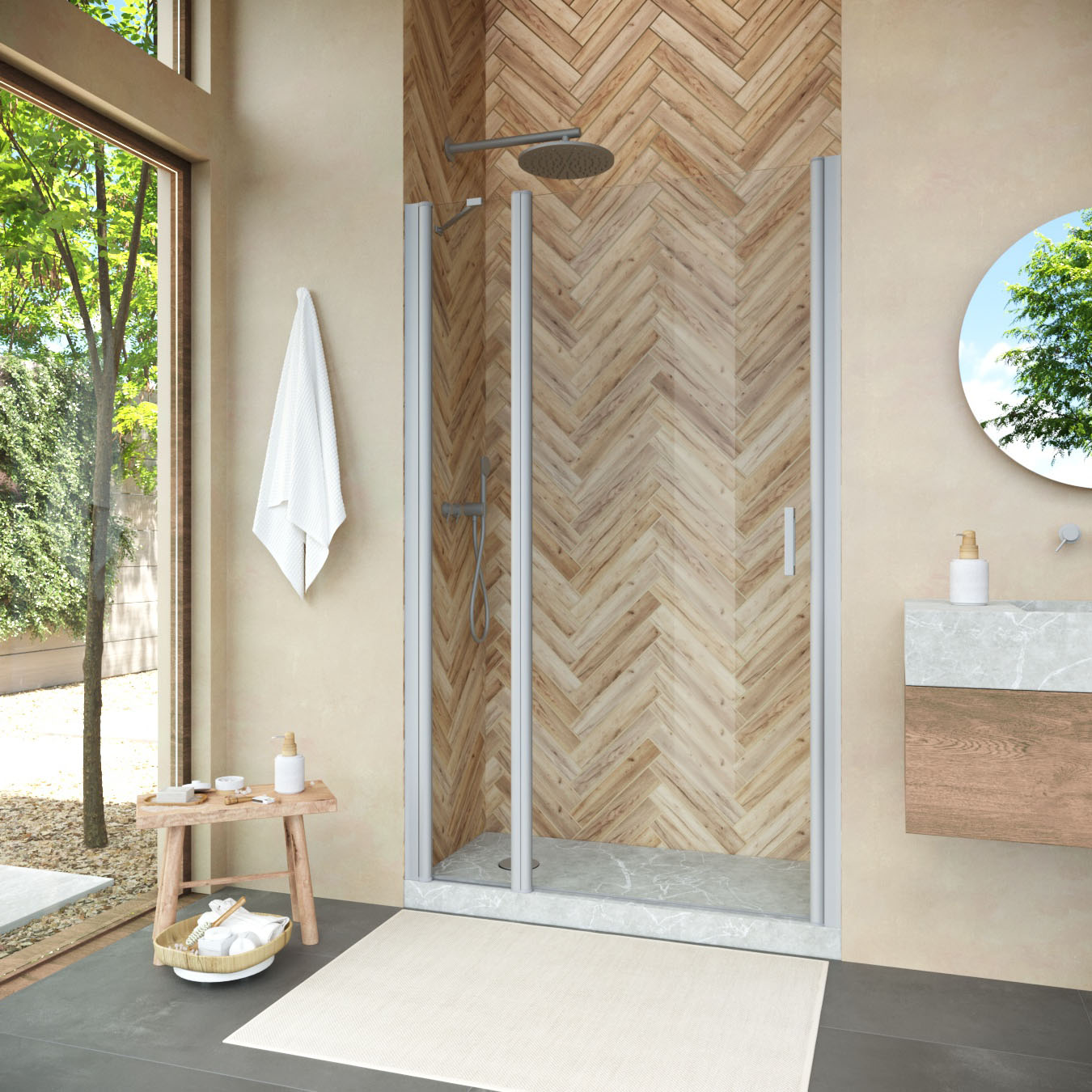 Душевая дверь в нишу Vegas Glass EP-F-1 NOVO h2000 155 07 01 L, профиль матовый хром, стекло прозрачное