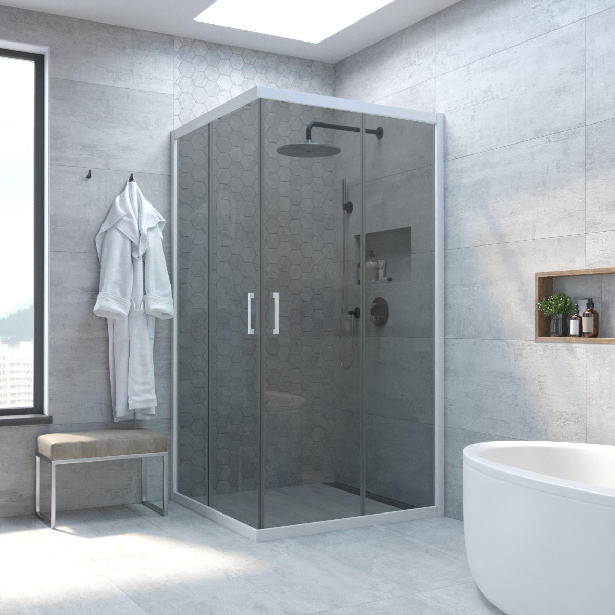 Душевой уголок Vegas Glass ZA NOVO h2000 120 01 07, профиль белый, стекло графит