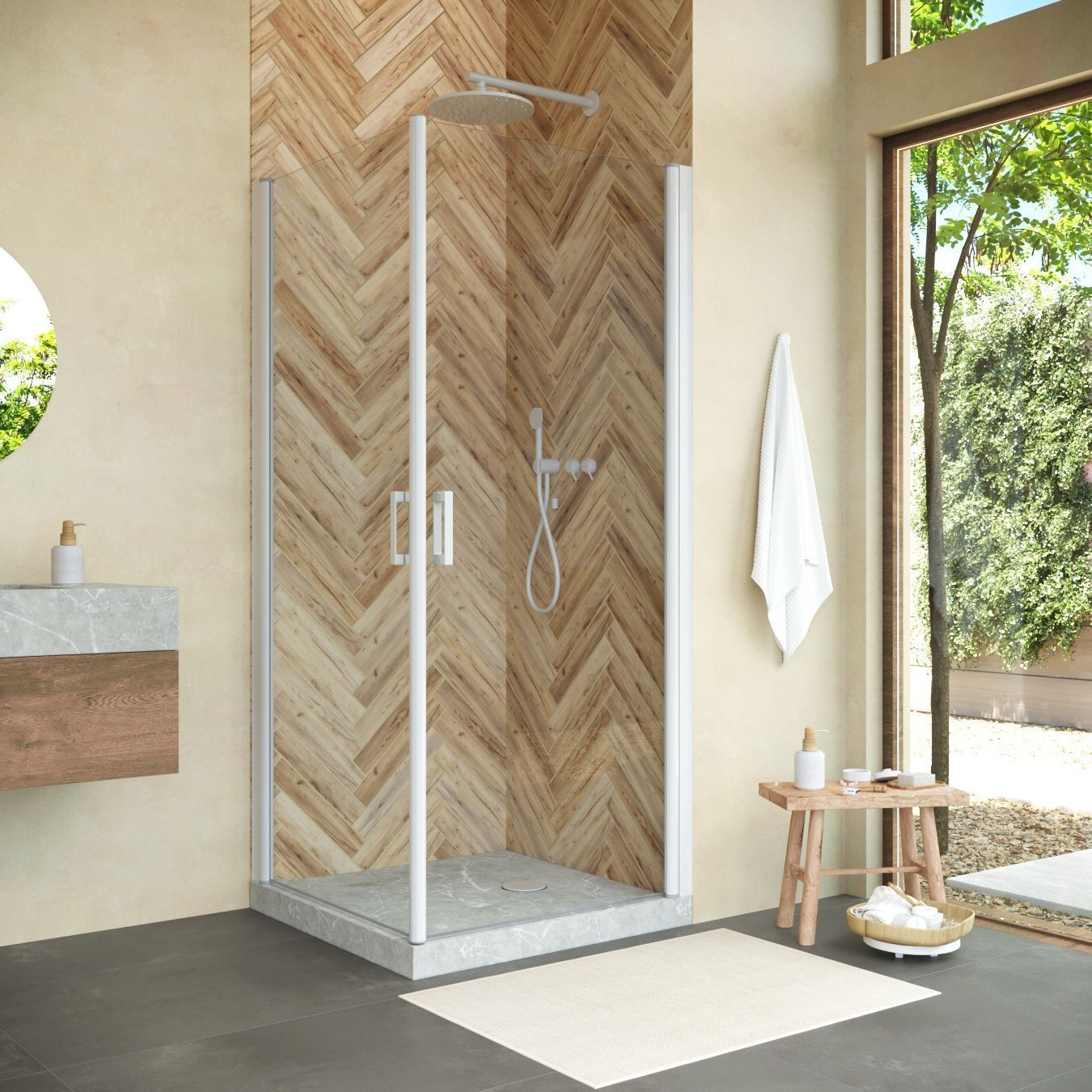 Душевой уголок Vegas Glass EA NOVO h2000 80 01 01 профиль белый, стекло прозрачное