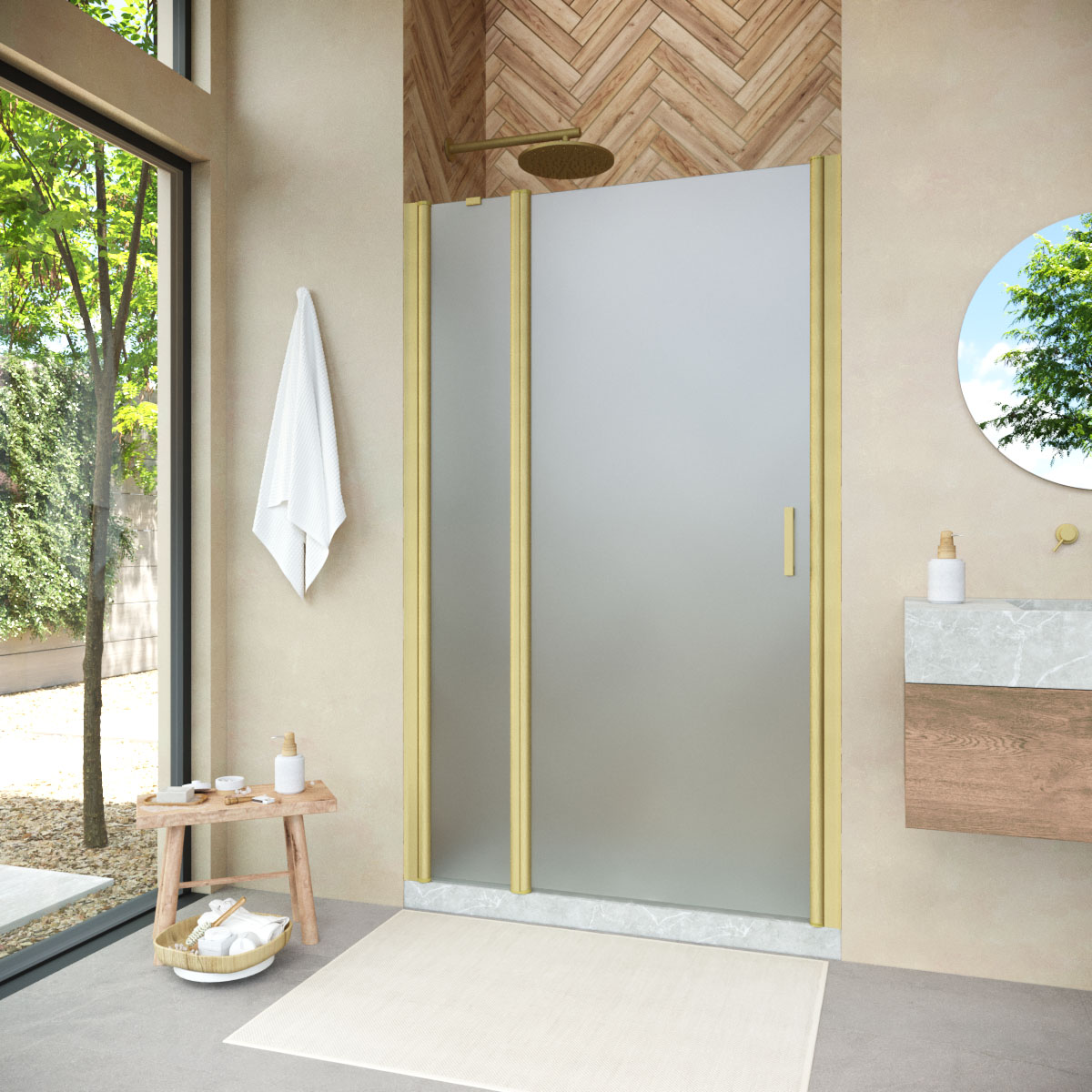 Душевая дверь в нишу Vegas Glass  EP-F-1 NOVO 150 03 10 L, профиль золото матовое, стекло сатин