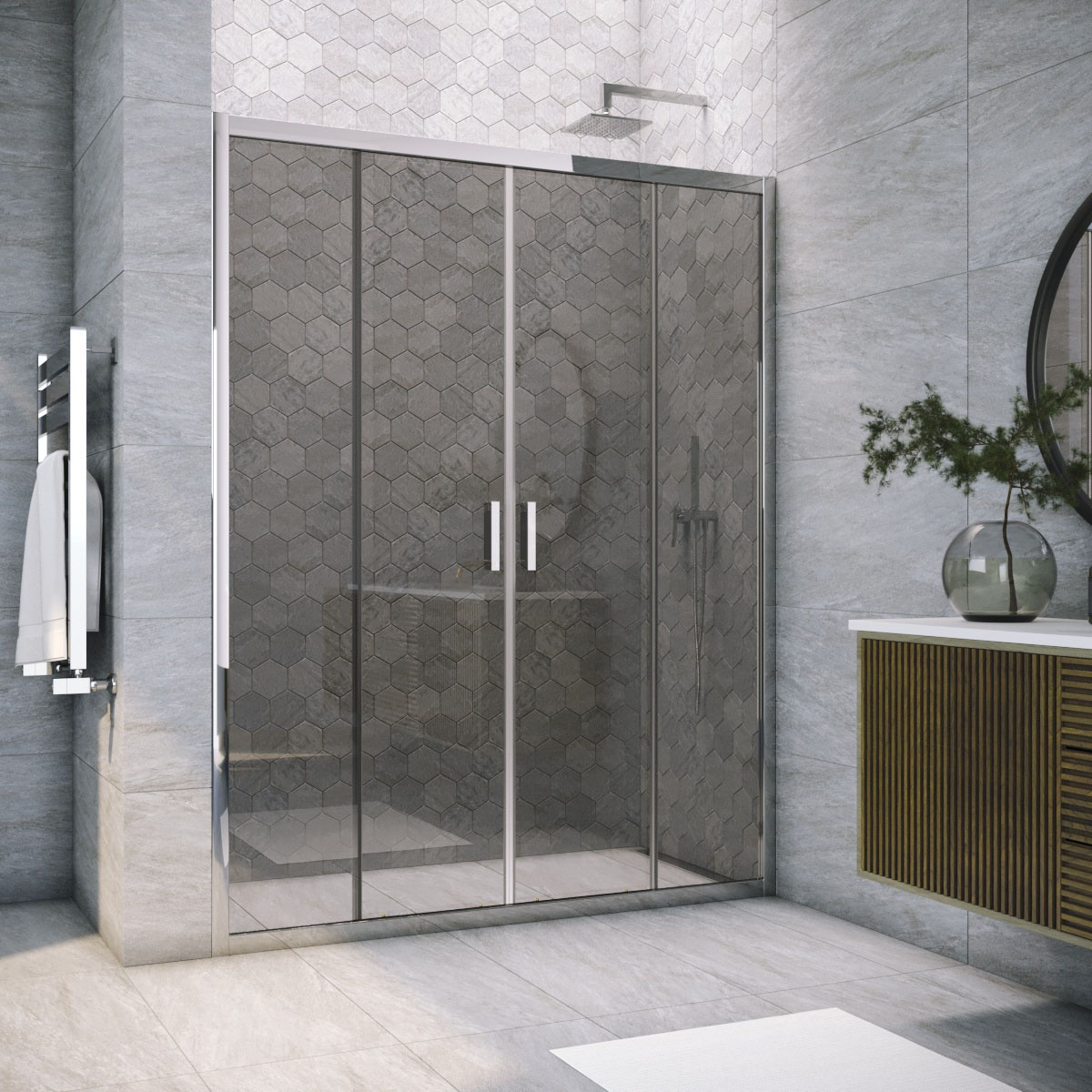 Душевая дверь в нишу Vegas Glass Z2P TUR NOVO h1900 155 08 07, профиль глянцевый хром, стекло графит