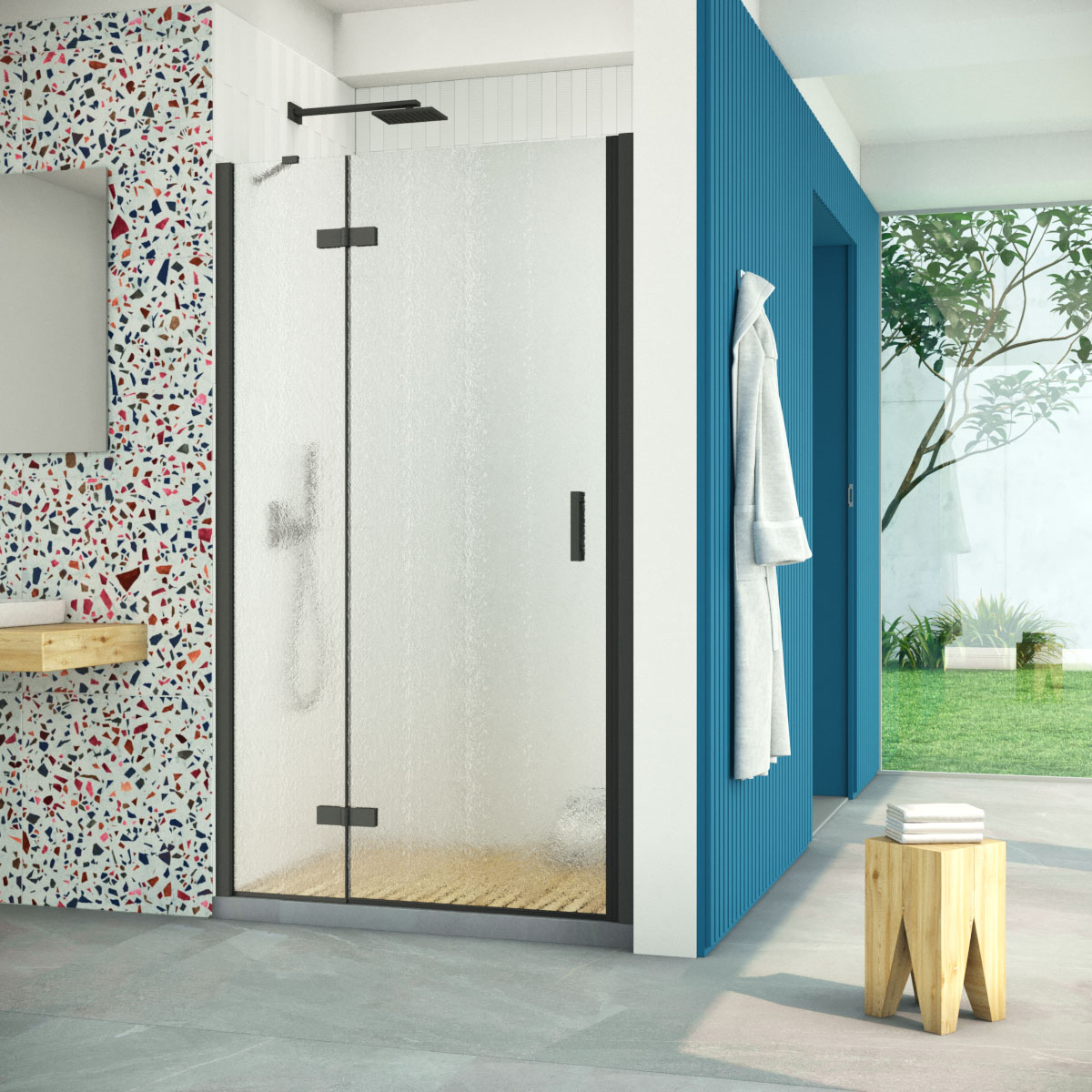 Душевая дверь в нишу Vegas Glass  AFP Retta 100 02М 02 L, профиль черный матовый, стекло шиншилла