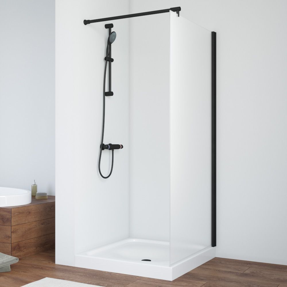 Душевая перегородка Vegas Glass EAF NOVO 96 02М 10 профиль черный матовый, стекло сатин