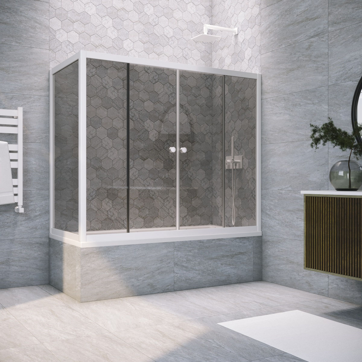 Шторка на ванну Vegas Glass Z2V+ZVF NOVO 190*70 01 07, профиль белый, стекло графит