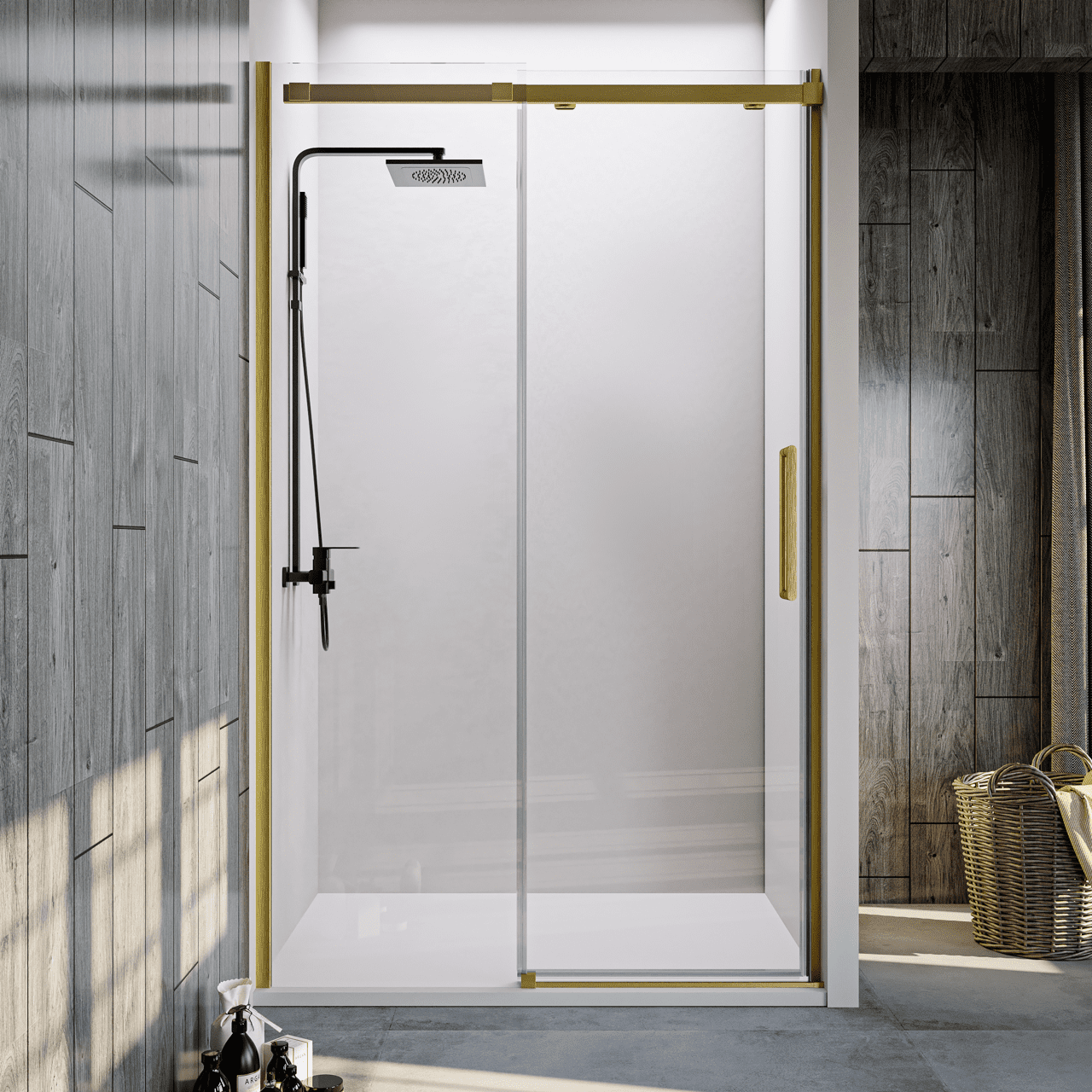 Душевая дверь в нишу Veconi Vianno VN-70G 120 см, профиль золото