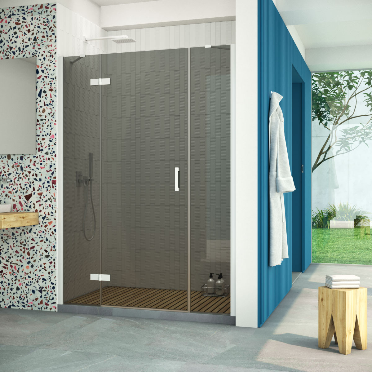 Душевая дверь в нишу Vegas Glass AFP-F Retta 130 01 07 L, профиль белый стекло графит