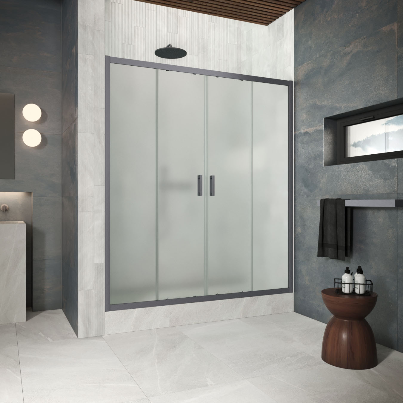 Душевая дверь в нишу Vegas Glass  Z2P Protec 155 06 10, профиль GunMetal, стекло сатин