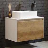 Тумба с раковиной Aqwella 5 stars Mobi 80 белая, дуб балтийский