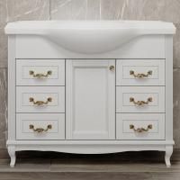 Тумба с раковиной ValenHouse Эллина 105 белая, 6 ящиков, 1 дверца, ручки золото