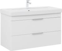 Тумба с раковиной Aquanet Ирис New 100 подвесная 2 ящика, белый глянец