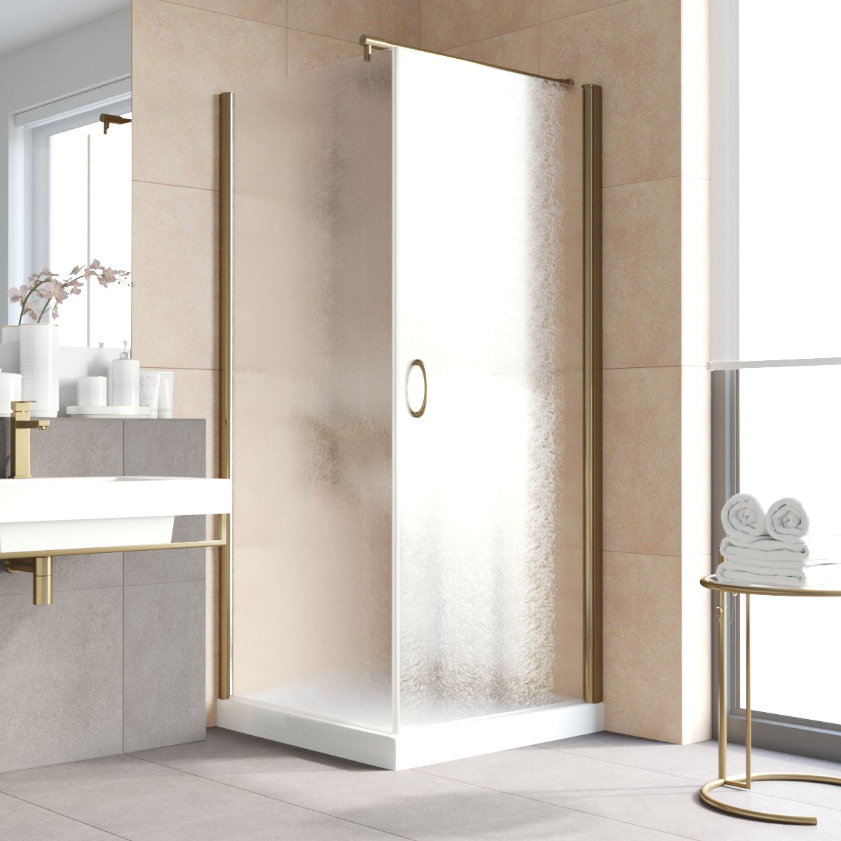 Душевой уголок Vegas Glass EP-Fis LUX 80 05 02 R, профиль бронза, стекло шиншилла