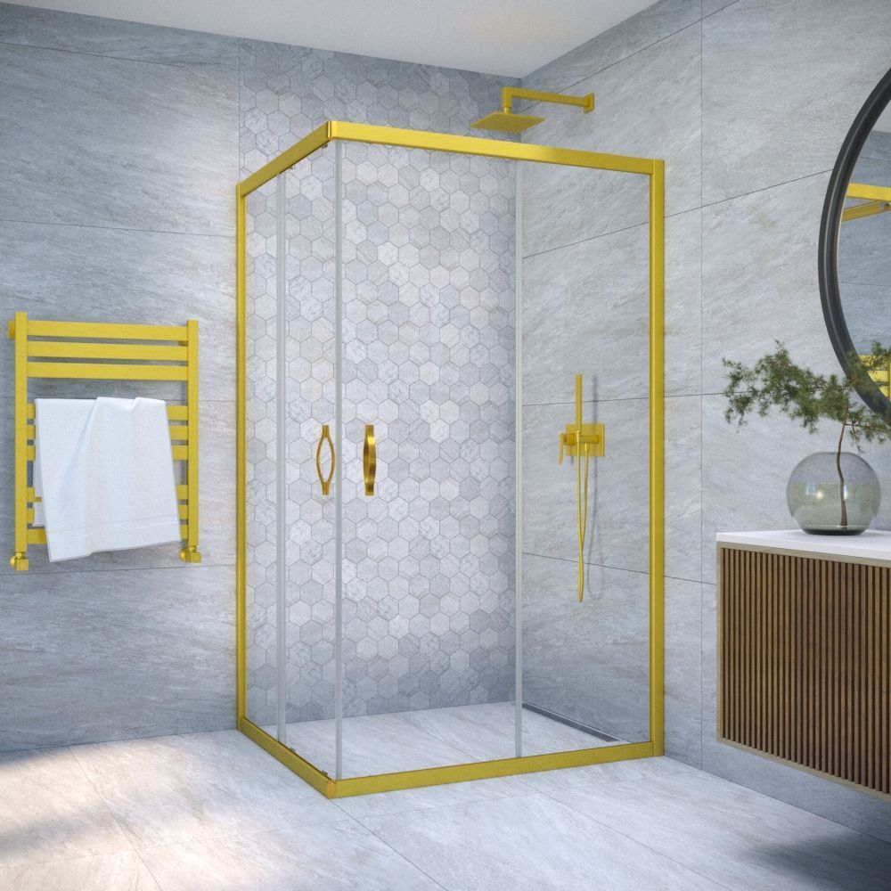 Душевой уголок Vegas Glass ZA-F NOVO h2000 120*110 03 01 профиль золото матовое, стекло прозрачное