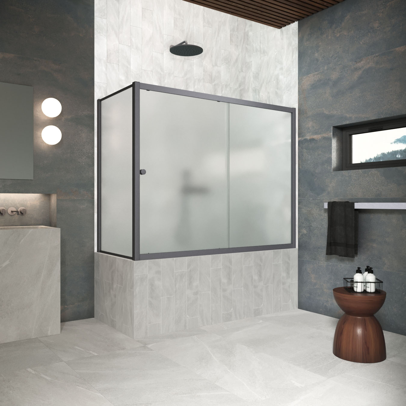 Шторка на ванну Vegas Glass  ZV+ZVF Protec 190*90 06 10, профиль GunMetal, стекло сатин