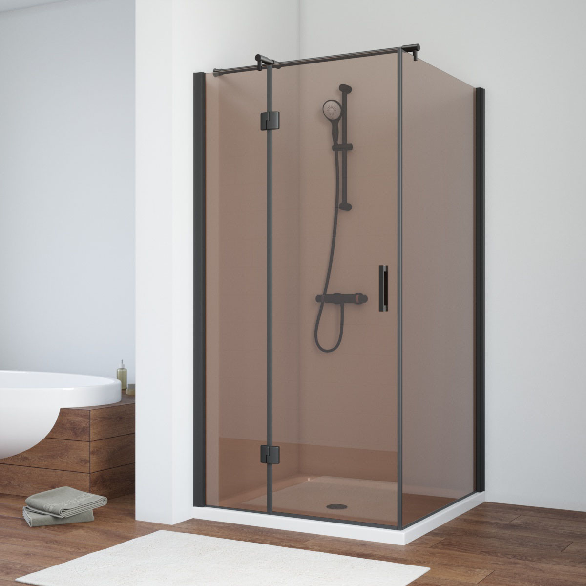 Душевой уголок Vegas Glass AFP-Fis NOVO 110*120 02М 05 L, профиль черный матовый, стекло бронза