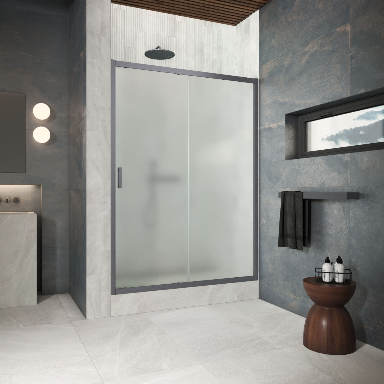 Душевая дверь в нишу Vegas Glass  ZP Protec h1900 165 06 10, профиль GunMetal, стекло сатин