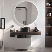 Мебель для ванной Stworki Ольборг 100 столешница дуб карпентер, без отверстий, с тумбой 60, с раковиной Stworki Rotenburg 40 черной