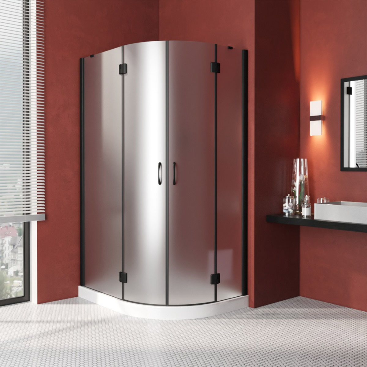 Душевой уголок Vegas Glass AFS-F LUX 100*90 02М 10 L, профиль черный матовый, стекло сатин