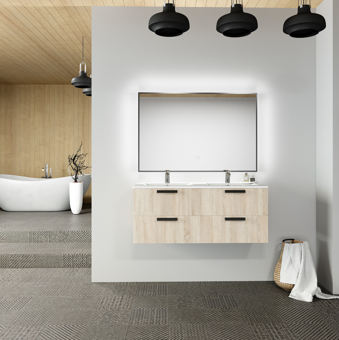 Тумба с раковиной Sanvit Купер 120 светлое дерево, двойная