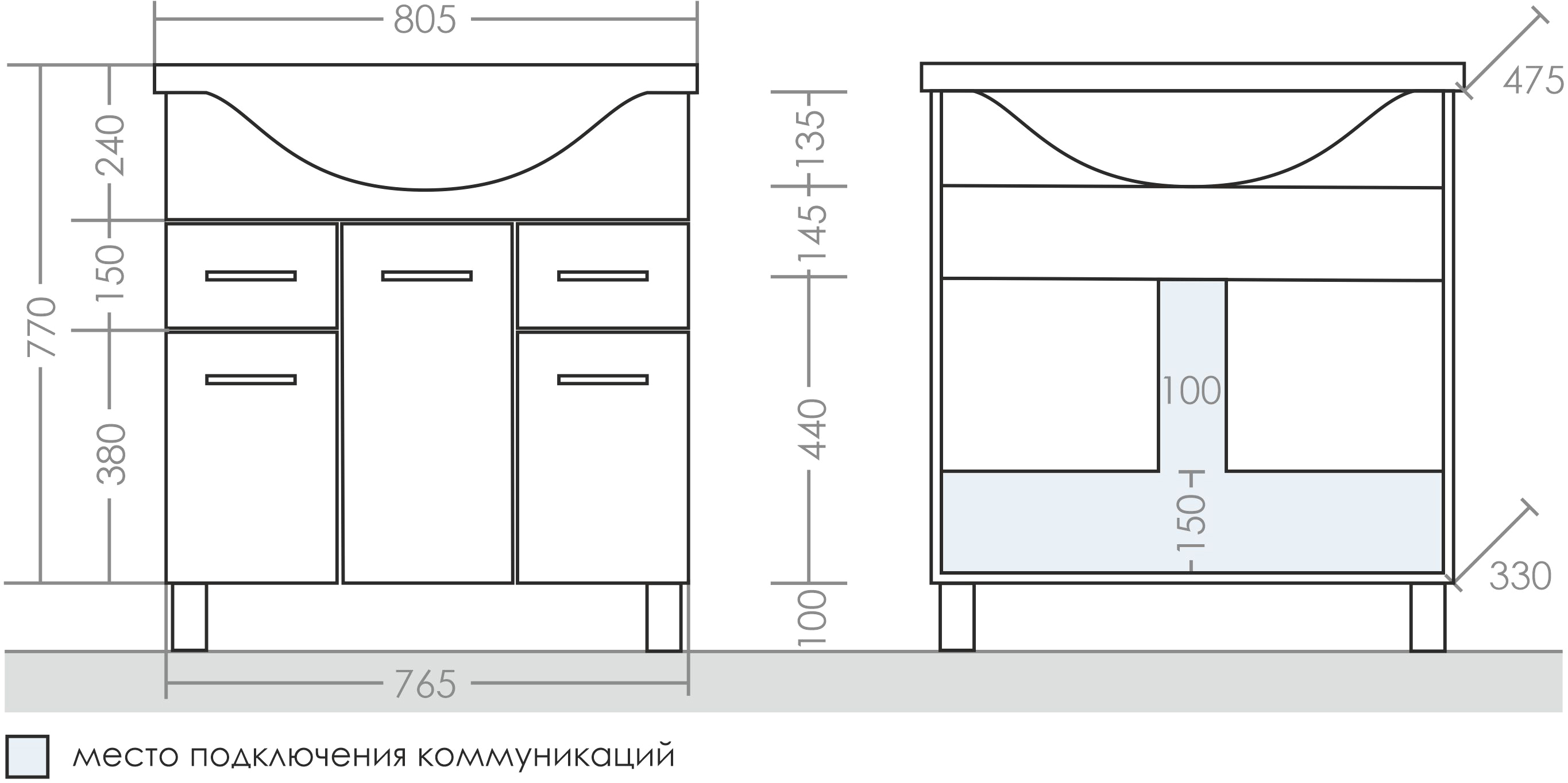 Тумба с раковиной Эльбрус 80