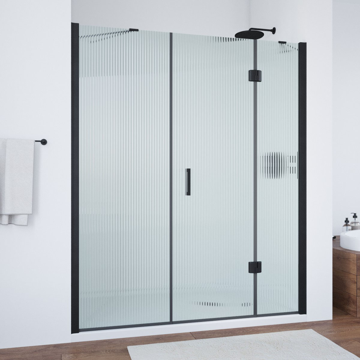 Душевая дверь в нишу Vegas Glass  AFP-F NOVO 150 02М Moru R, профиль черный матовый, стекло Moru