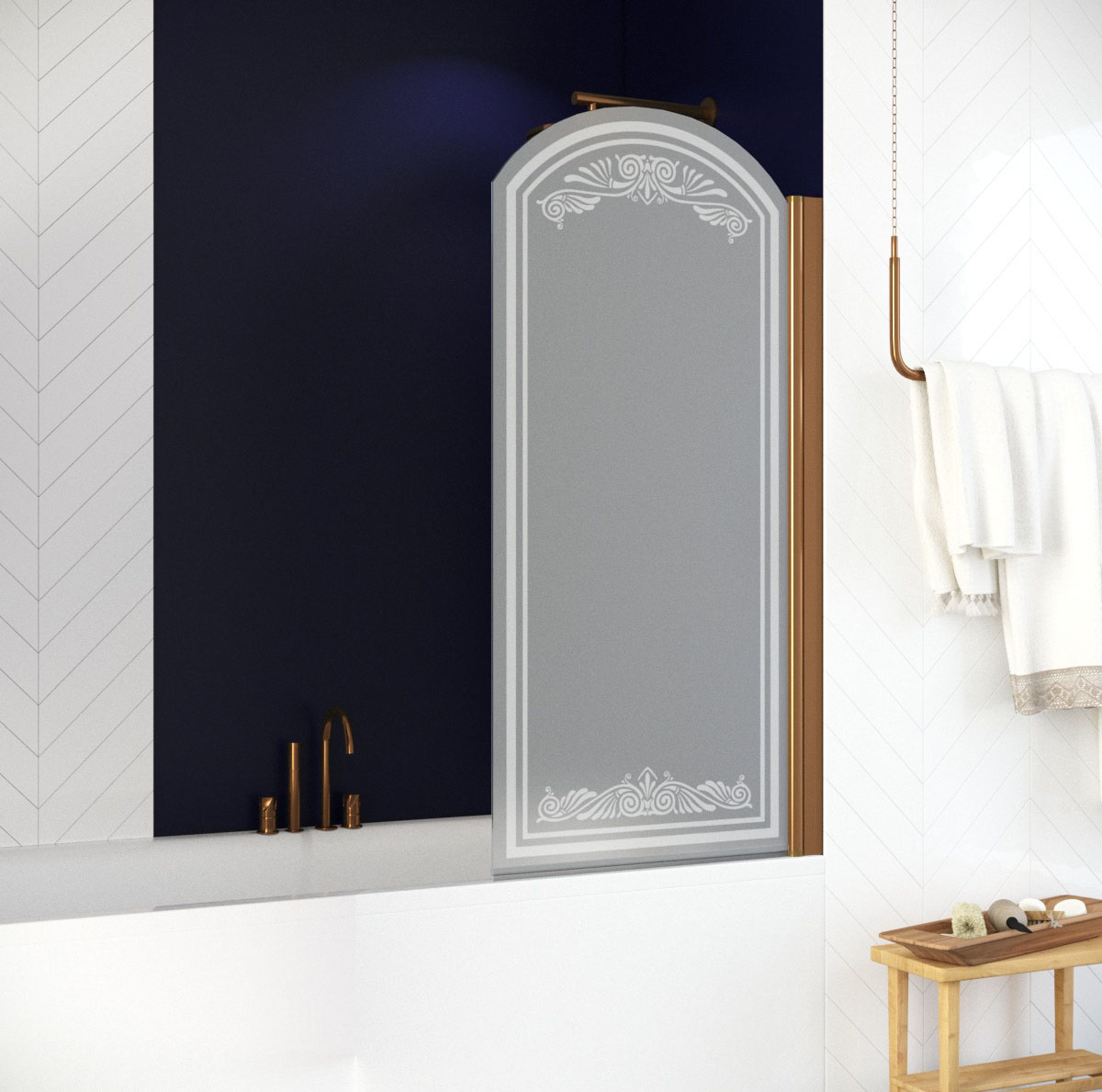 Шторка на ванну Vegas Glass EV ARC 76 05 В10+В10 R, профиль бронза, стекло сатин