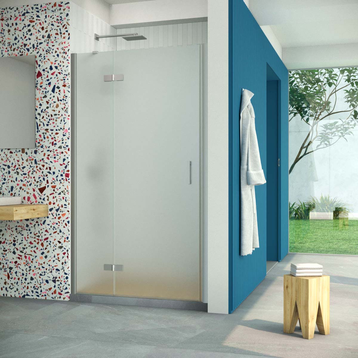 Душевая дверь в нишу Vegas Glass AFP Retta 90 07 10 L, профиль матовый хром, стекло сатин