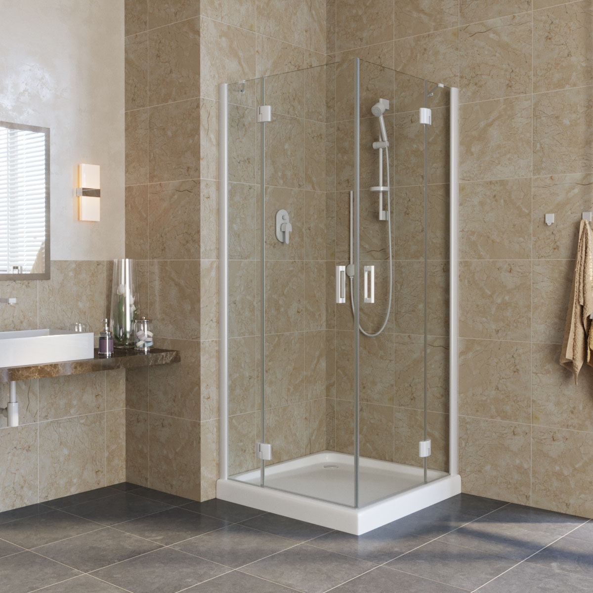 Душевой уголок Vegas Glass AFA LUX 110 01 crystalvision, профиль белый, стекло crystalvision