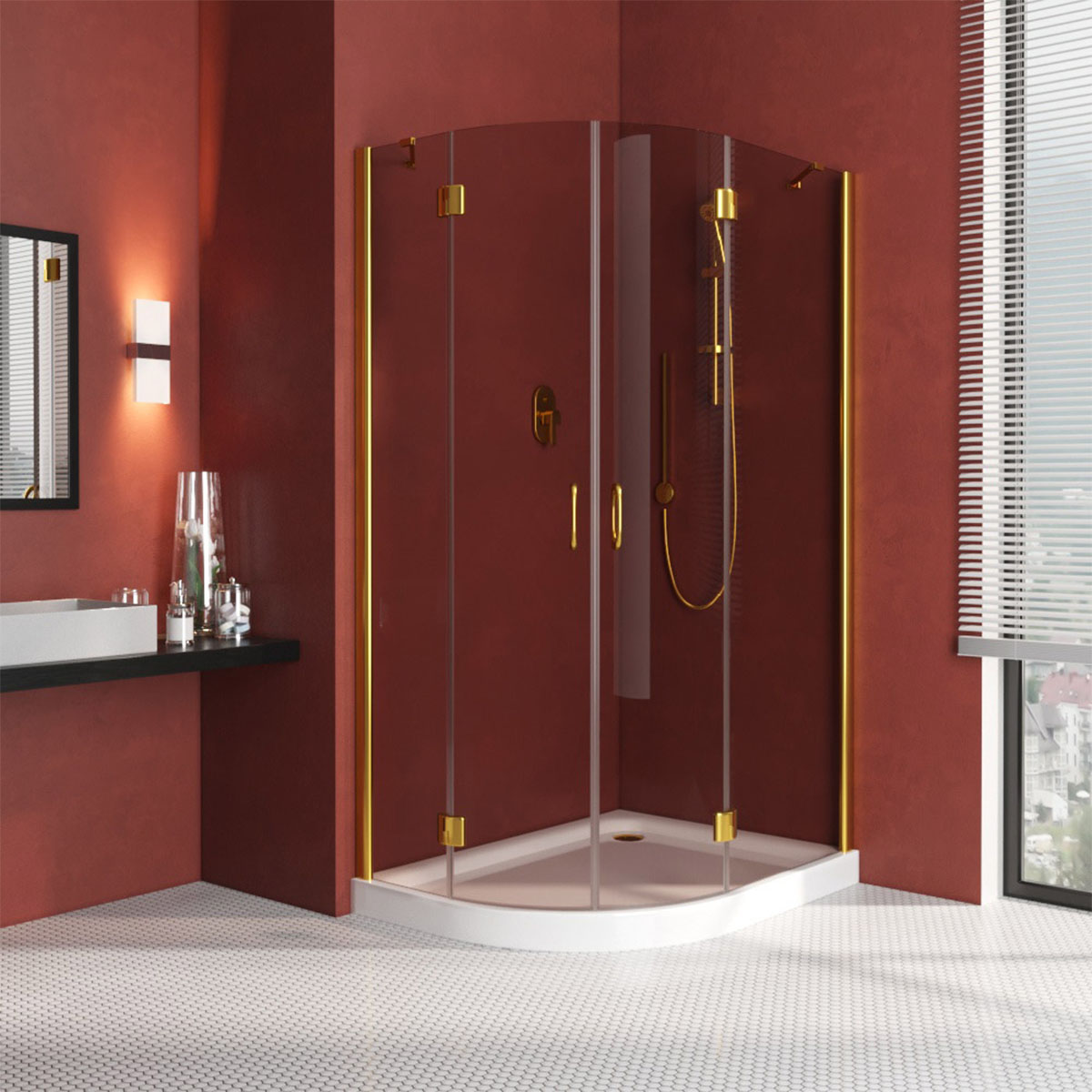 Душевой уголок Vegas Glass AFS-F LUX 100*90 09 05 R, профиль золото глянцевое, стекло бронза