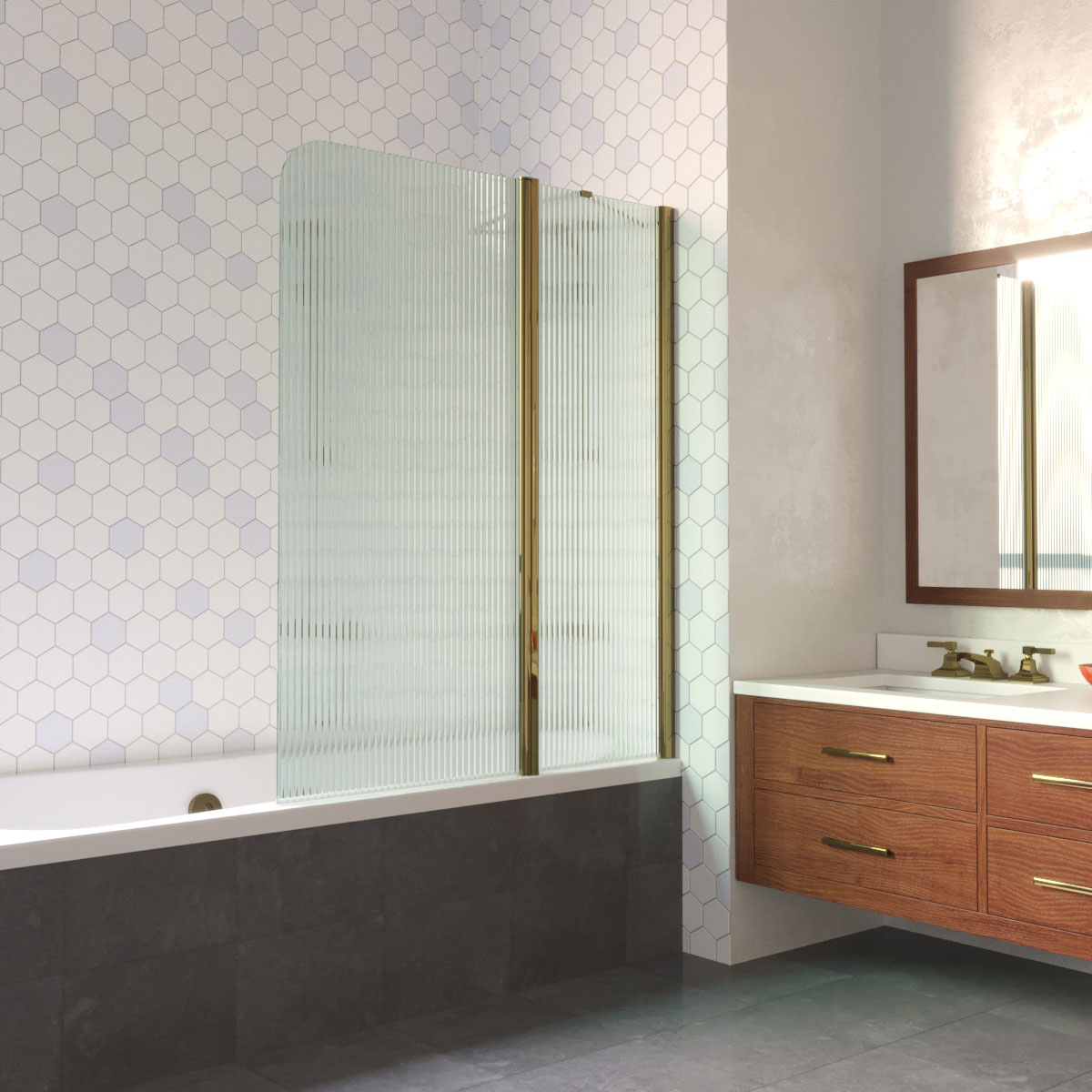 Шторка на ванну Vegas Glass  E2V LUX ST 115 05 Moru R, профиль бронза, стекло Moru