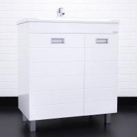 Тумба с раковиной Домино Cube 75 с бельевой корзиной, белая