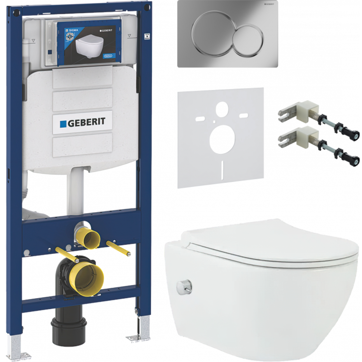 Инсталляция Geberit Duofix UP320 111.300.00.5 с кнопкой + унитаз подвесной beWash Bogen 88343601