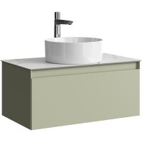 Тумба с раковиной Aqwella 5 stars Geometria 80 подвесная 1 ящик, зеленый шалфей, столешница белый мрамор