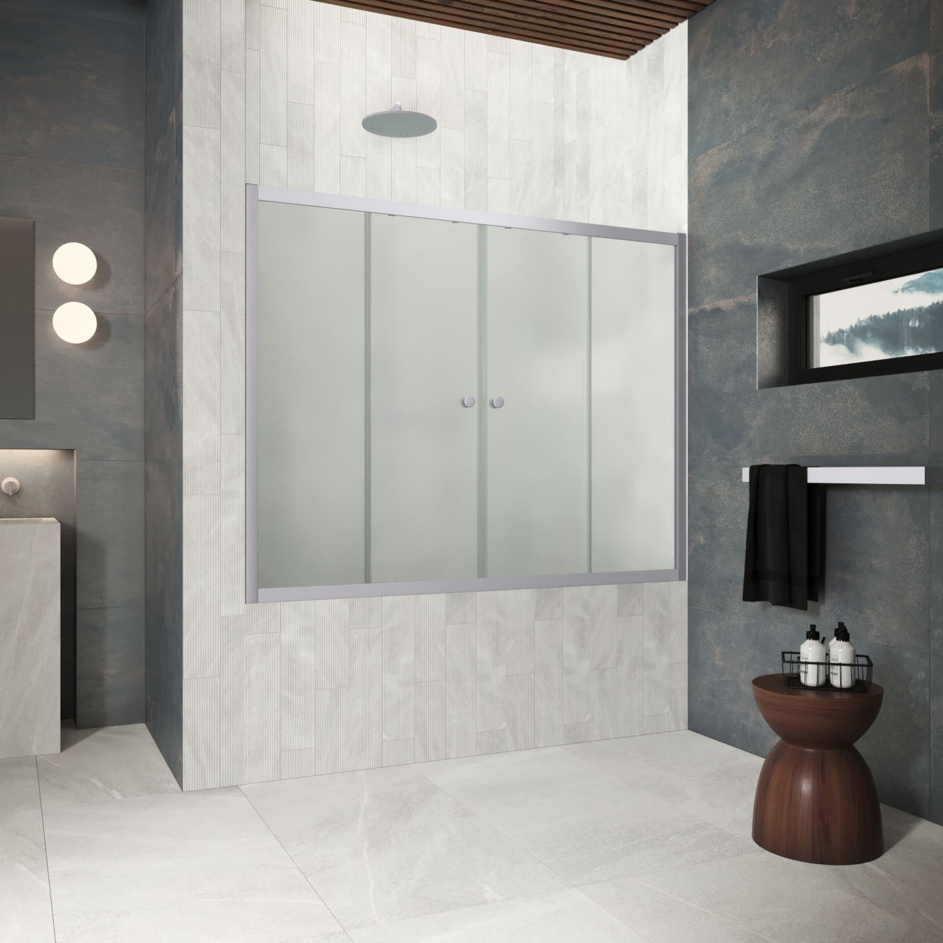 Шторка на ванну Vegas Glass  Z2V Protec 200 07 10, профиль матовый хром, стекло сатин