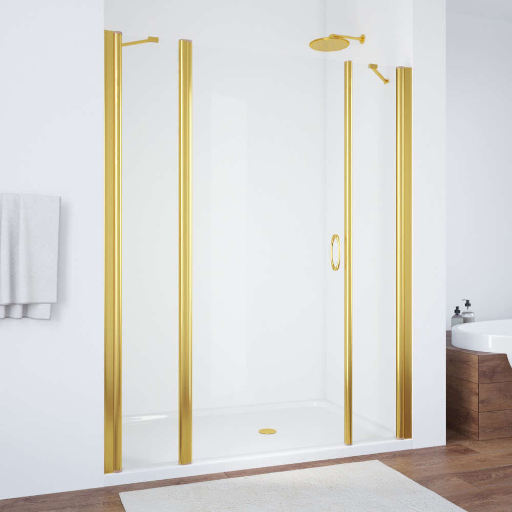 Душевая дверь в нишу Vegas Glass EP-2F 145 09 01 L, профиль золото глянцевое, стекло прозрачное