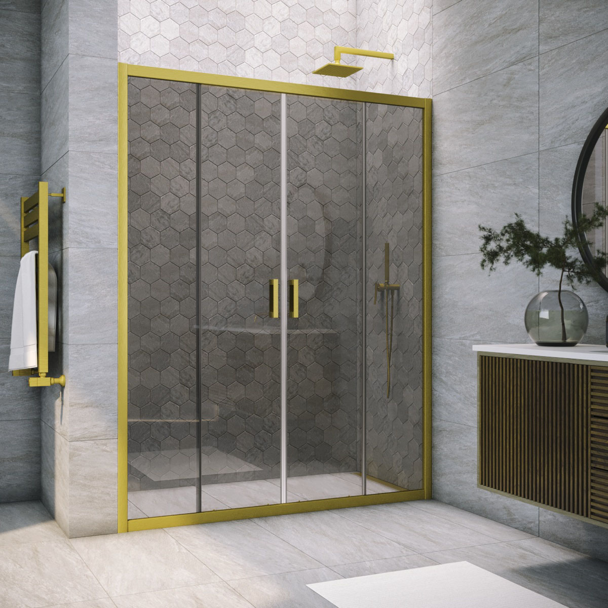 Душевая дверь в нишу Vegas Glass Z2P NOVO h2000 220 03 07, профиль золото матовое, стекло графит